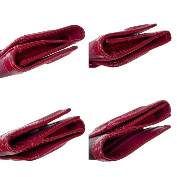 Burberry Nova Plaid Patent Leather Trim Bifold Wallet Magenta and Black